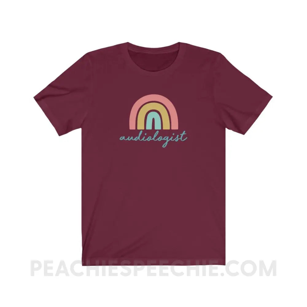 Rainbow Audiologist Premium Soft Tee - Maroon / S - T-Shirt peachiespeechie.com