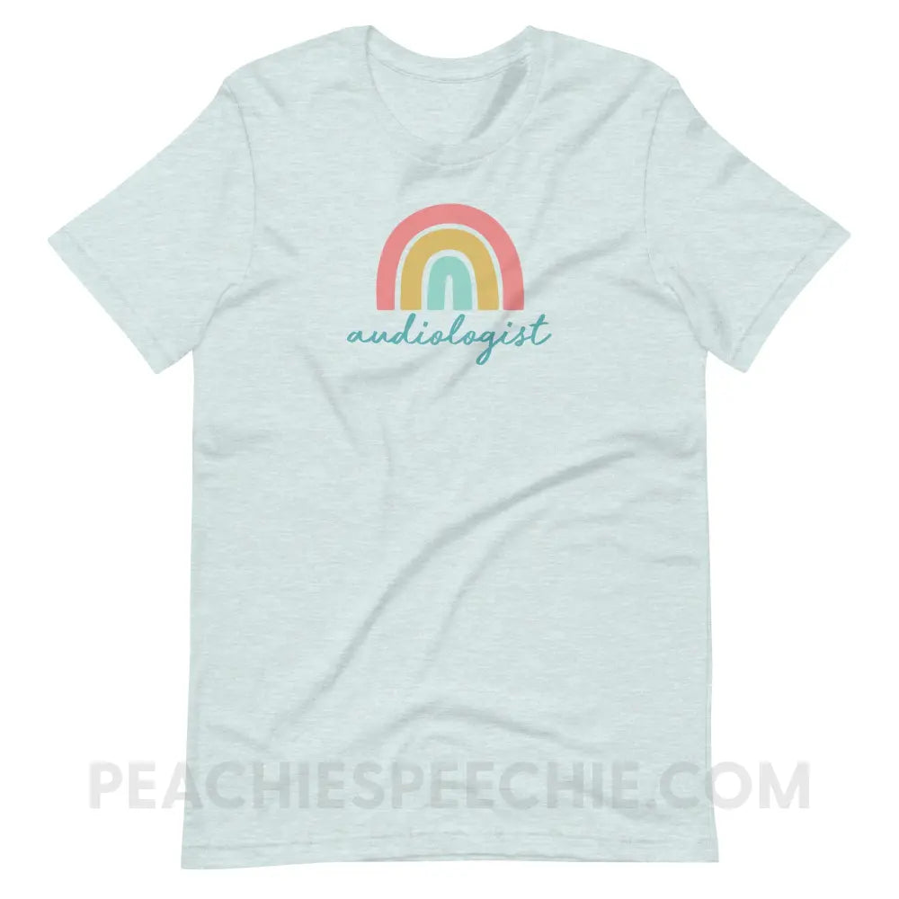 Rainbow Audiologist Premium Soft Tee - Heather Prism Ice Blue / S - T-Shirt peachiespeechie.com