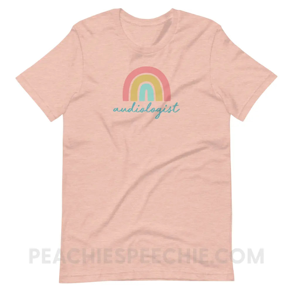 Rainbow Audiologist Premium Soft Tee - Heather Prism Peach / S - T-Shirt peachiespeechie.com