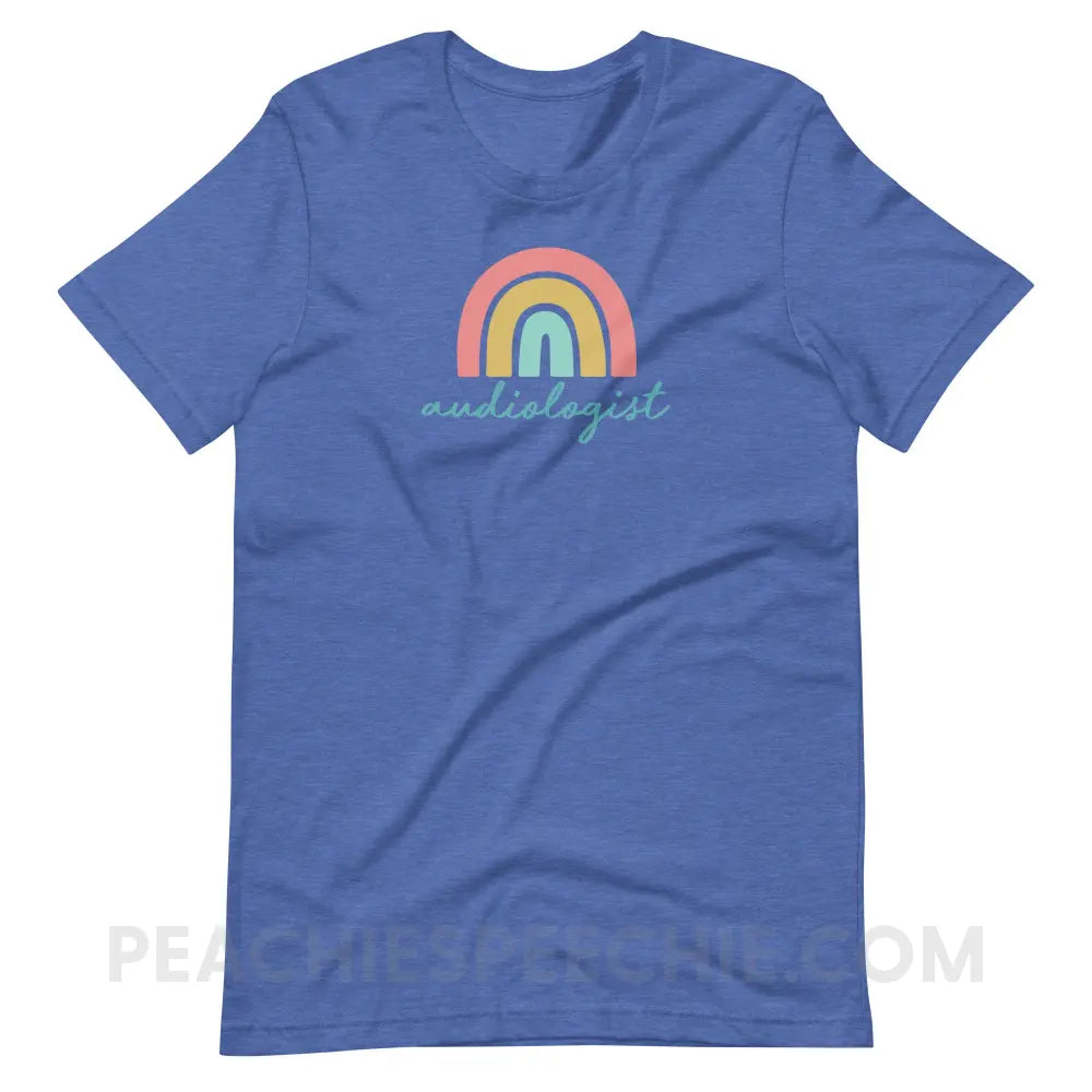 Rainbow Audiologist Premium Soft Tee - Heather True Royal / S - T-Shirt peachiespeechie.com