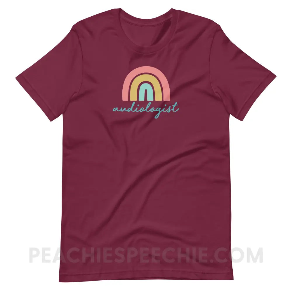 Rainbow Audiologist Premium Soft Tee - Maroon / S - T-Shirt peachiespeechie.com