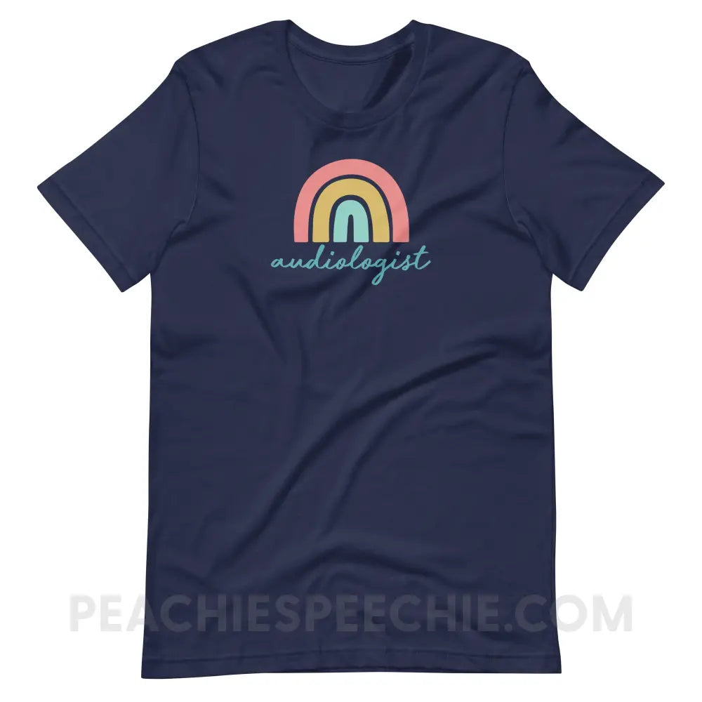 Rainbow Audiologist Premium Soft Tee - Navy / S - T-Shirt peachiespeechie.com