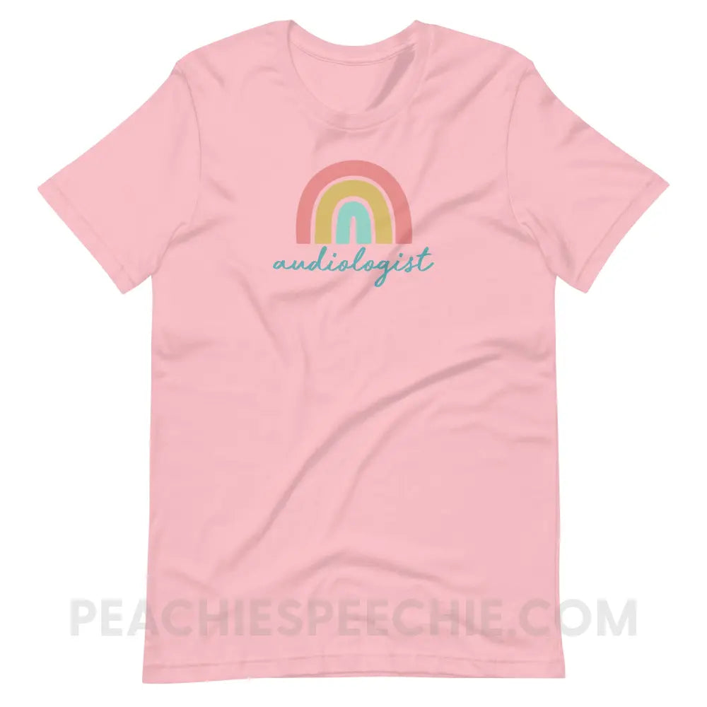 Rainbow Audiologist Premium Soft Tee - Pink / M - T-Shirt peachiespeechie.com