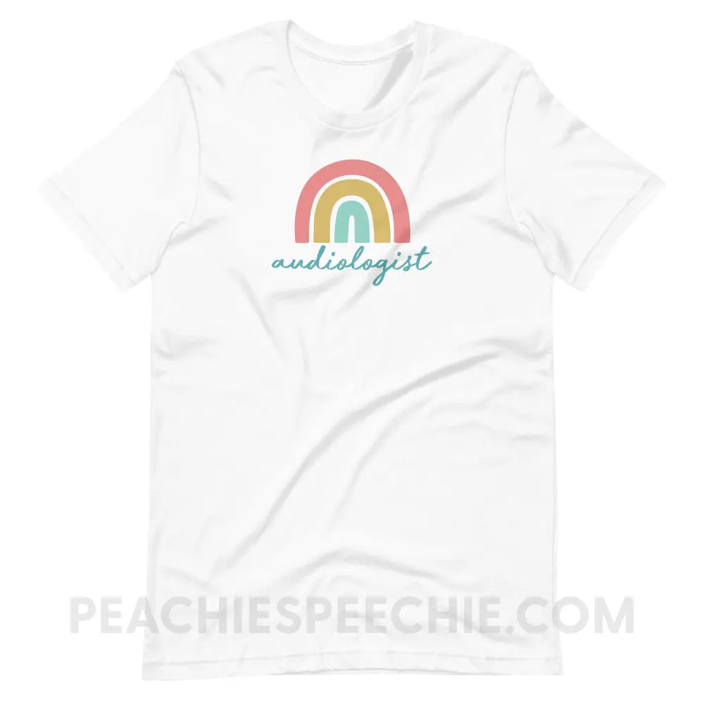 Rainbow Audiologist Premium Soft Tee - White / S - T-Shirt peachiespeechie.com