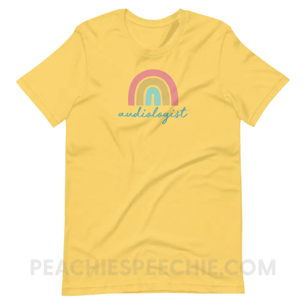 Rainbow Audiologist Premium Soft Tee - Yellow / S - T-Shirt peachiespeechie.com