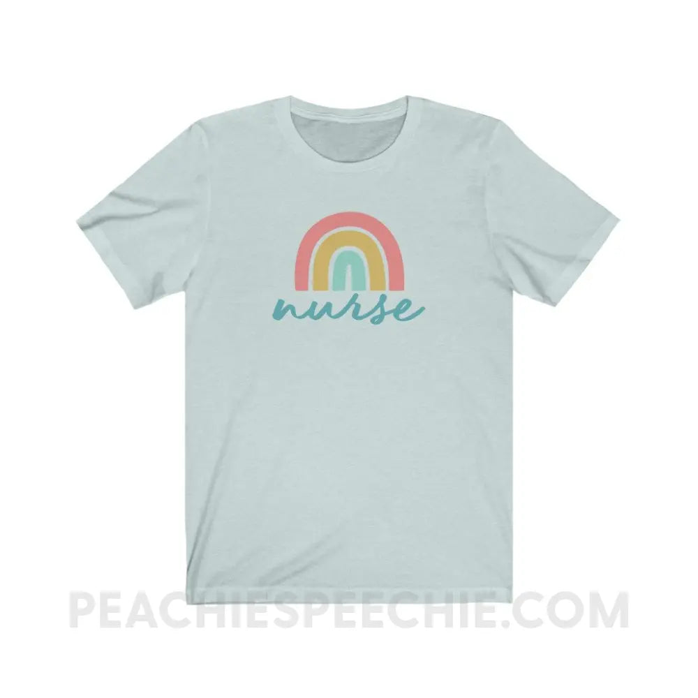 Rainbow Nurse Premium Soft Tee - Heather Ice Blue / S - T-Shirt peachiespeechie.com