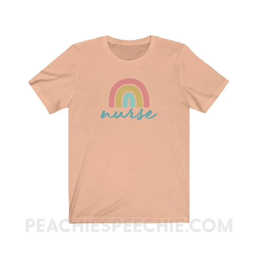 Rainbow Nurse Premium Soft Tee - Heather Peach / S - T-Shirt peachiespeechie.com