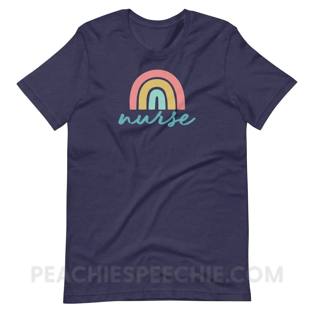 Rainbow Nurse Premium Soft Tee - Heather Midnight Navy / S - T-Shirt peachiespeechie.com