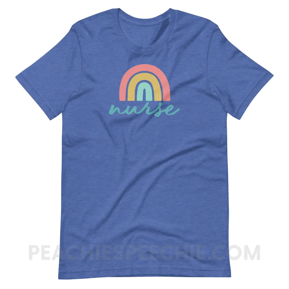 Rainbow Nurse Premium Soft Tee - Heather True Royal / S - T-Shirt peachiespeechie.com