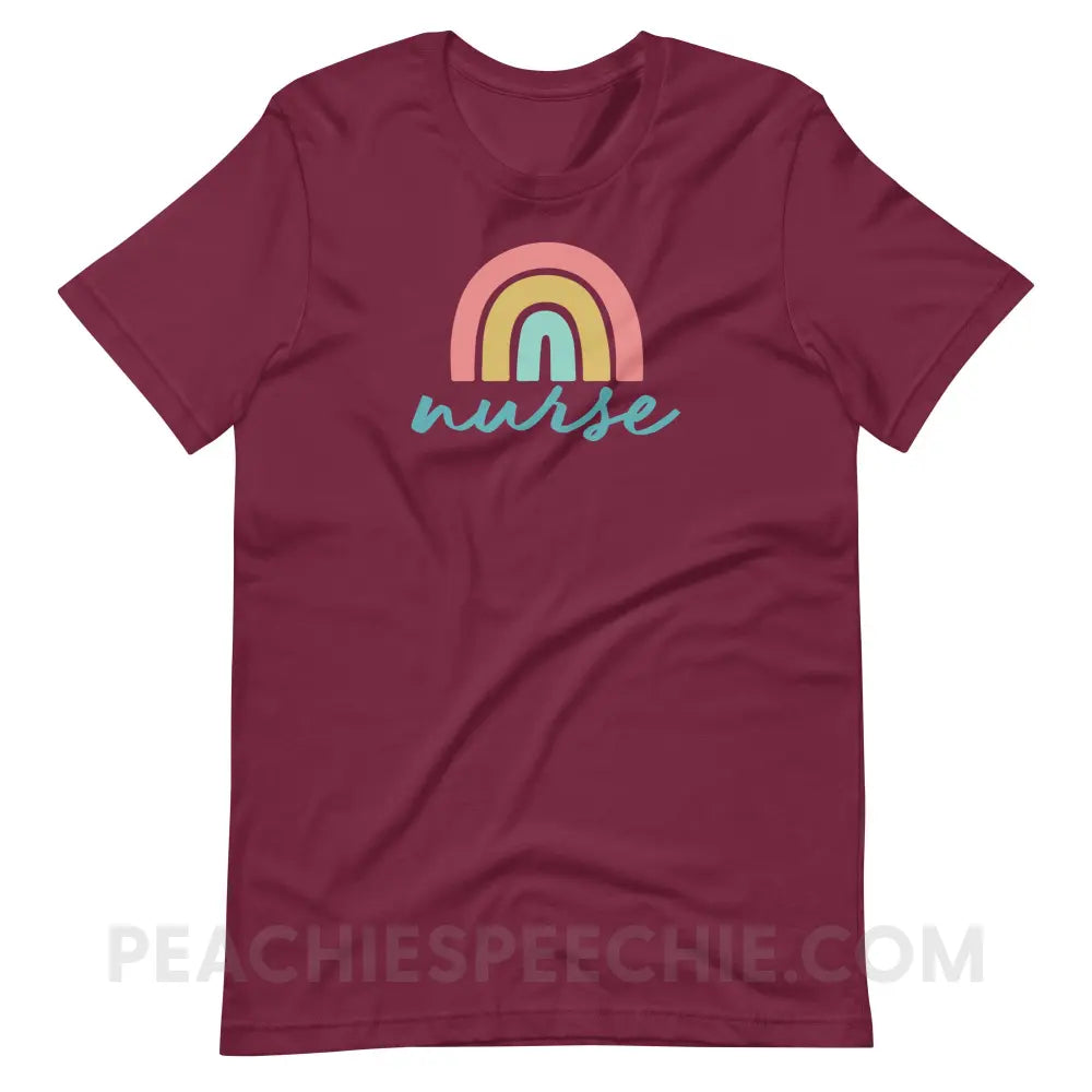 Rainbow Nurse Premium Soft Tee - Maroon / S - T-Shirt peachiespeechie.com