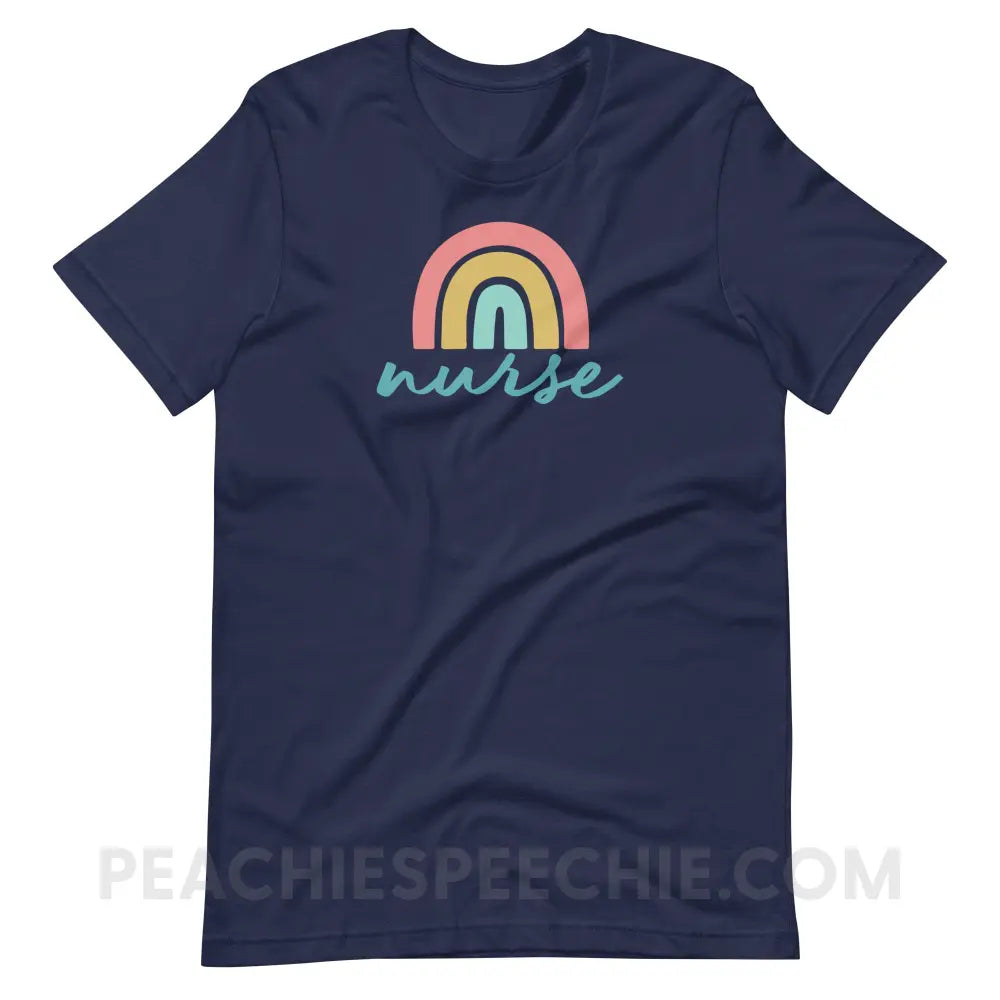 Rainbow Nurse Premium Soft Tee - Navy / S - T-Shirt peachiespeechie.com