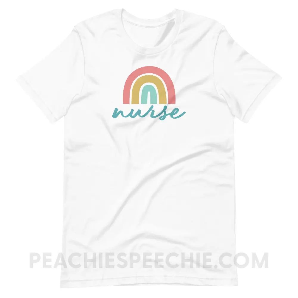 Rainbow Nurse Premium Soft Tee - White / S - T-Shirt peachiespeechie.com