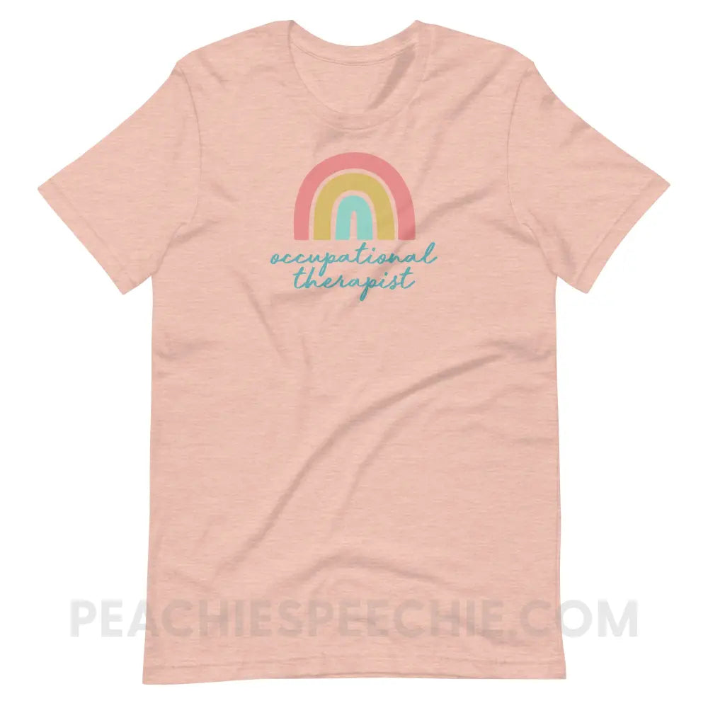 Rainbow Occupational Therapist Premium Soft Tee - Heather Prism Peach / S - T-Shirt peachiespeechie.com