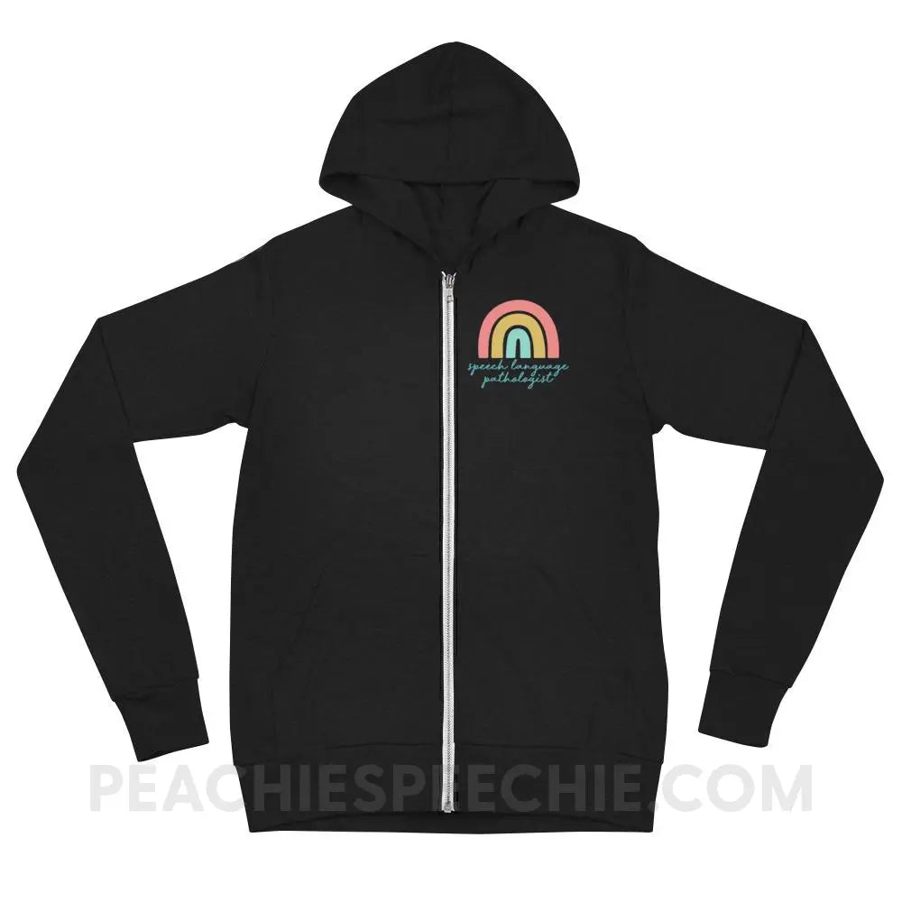 SLP Rainbow Peachie Speechie Zip Hoodie - Solid Black Triblend / XS - peachiespeechie.com