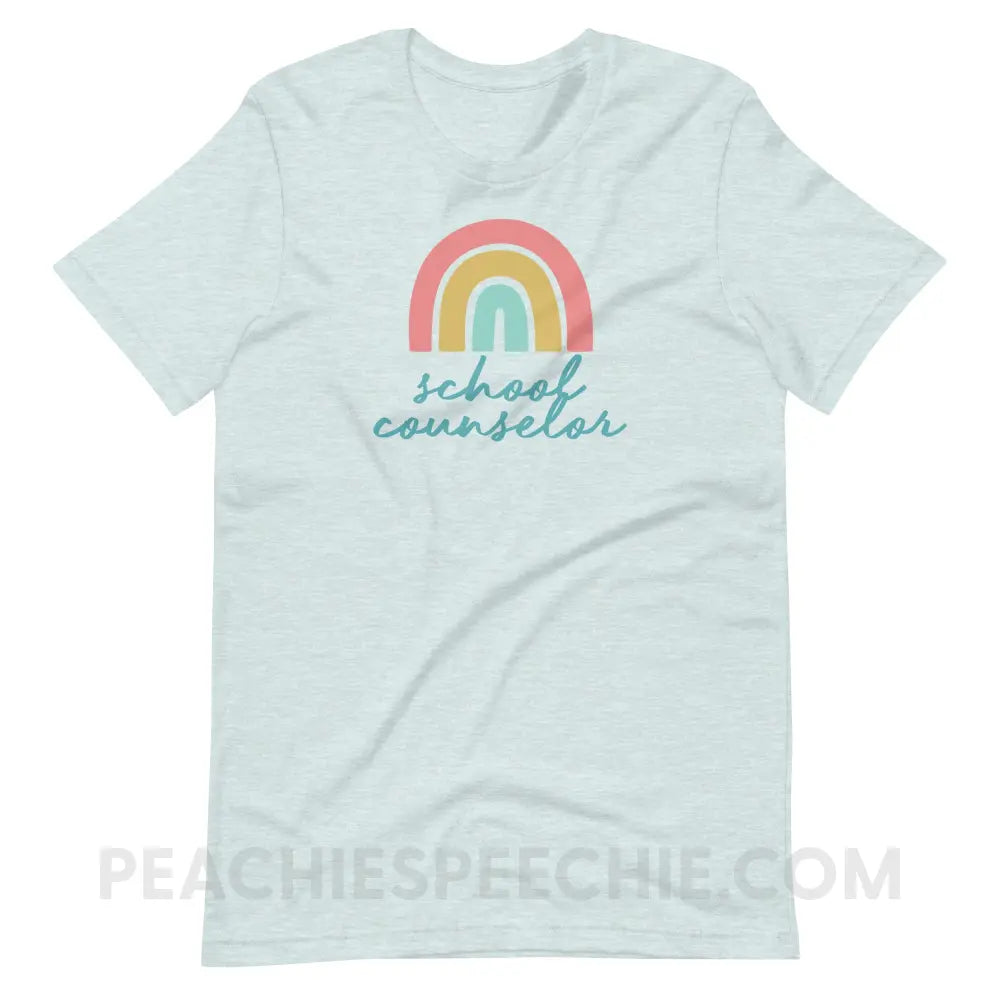 Rainbow School Counselor Premium Soft Tee - Heather Prism Ice Blue / S - T-Shirt peachiespeechie.com