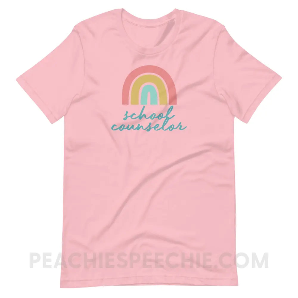 Rainbow School Counselor Premium Soft Tee - Pink / M - T-Shirt peachiespeechie.com