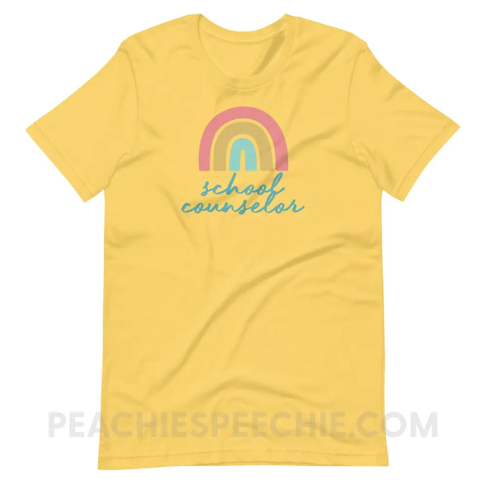 Rainbow School Counselor Premium Soft Tee - Yellow / S - T-Shirt peachiespeechie.com