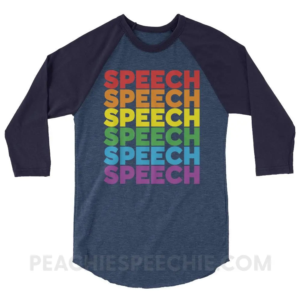 Rainbow Speech Baseball Tee - Heather Denim/Navy / XS T-Shirts & Tops peachiespeechie.com