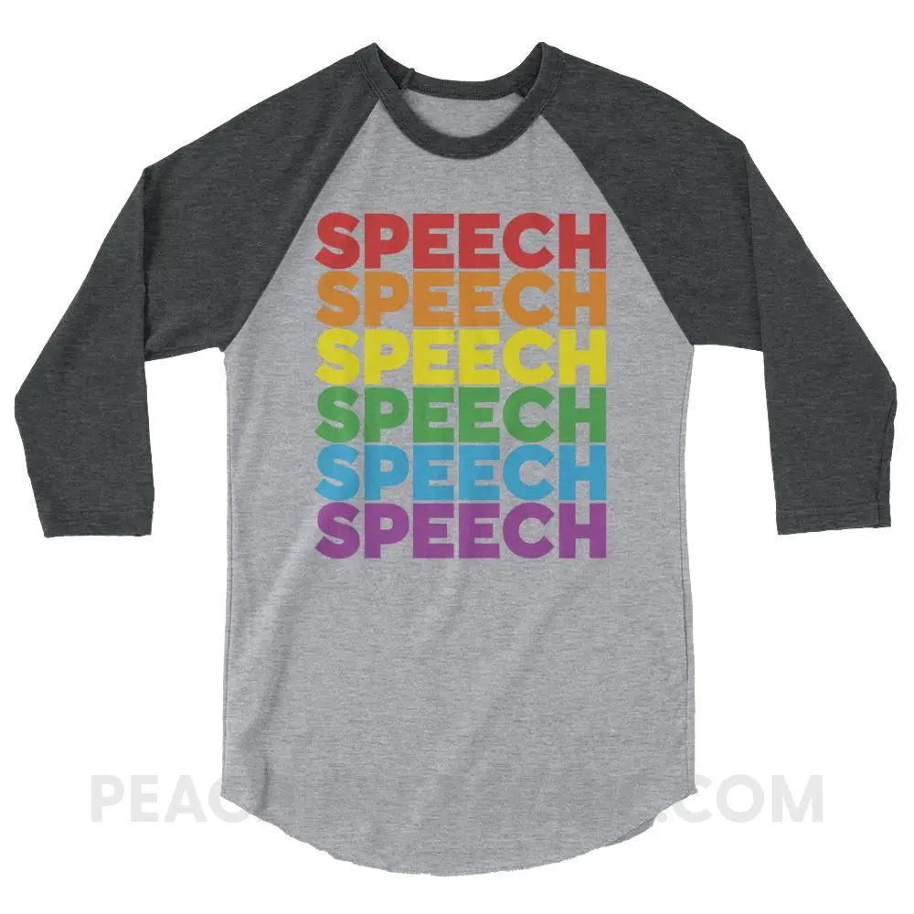 Rainbow Speech Baseball Tee - Heather Grey/Heather Charcoal / XS T-Shirts & Tops peachiespeechie.com