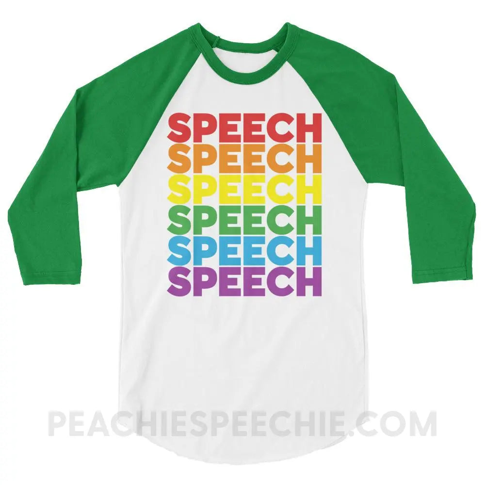 Rainbow Speech Baseball Tee - White/Kelly / XS T-Shirts & Tops peachiespeechie.com