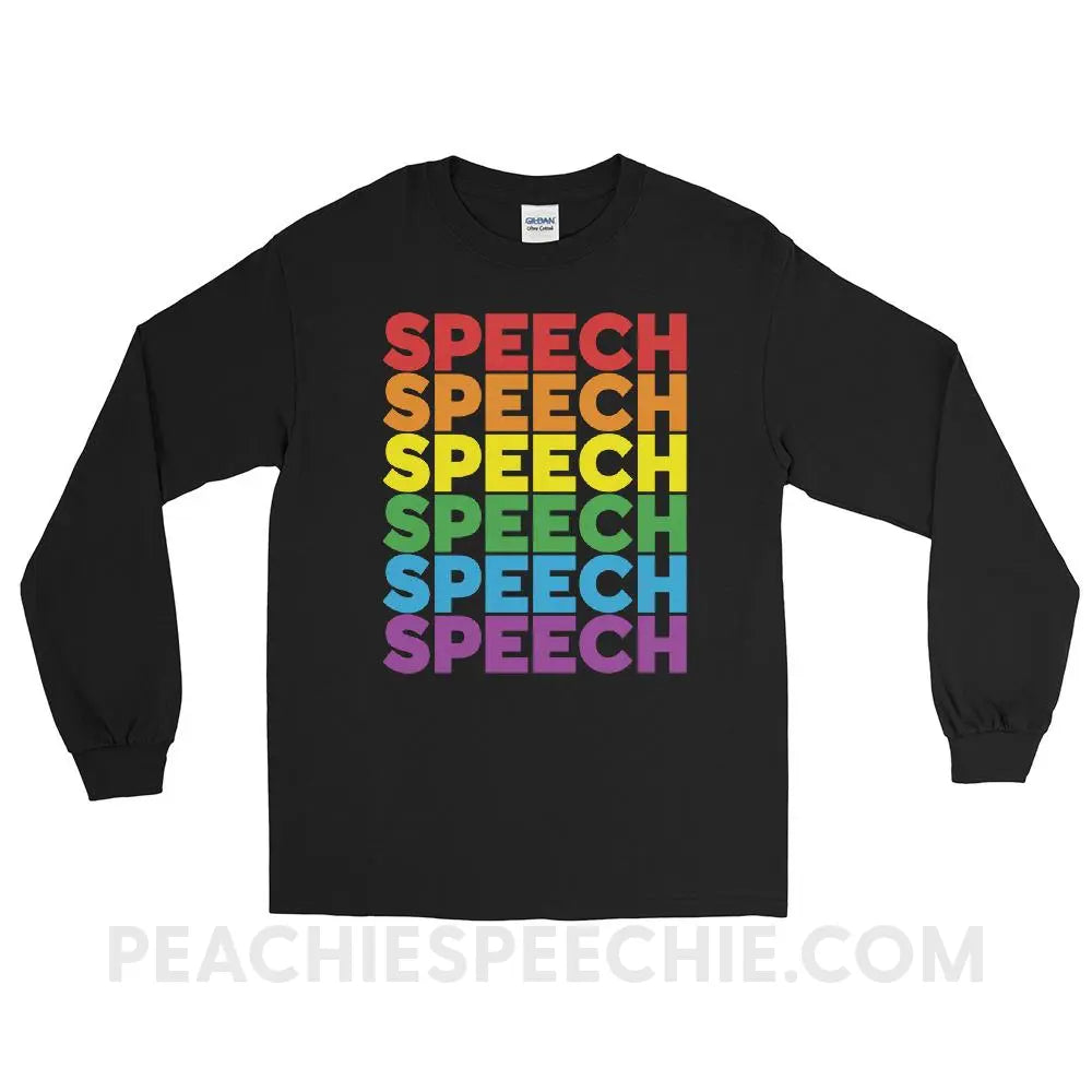 Rainbow Speech Long Sleeve Tee - Black / S - T-Shirts & Tops peachiespeechie.com