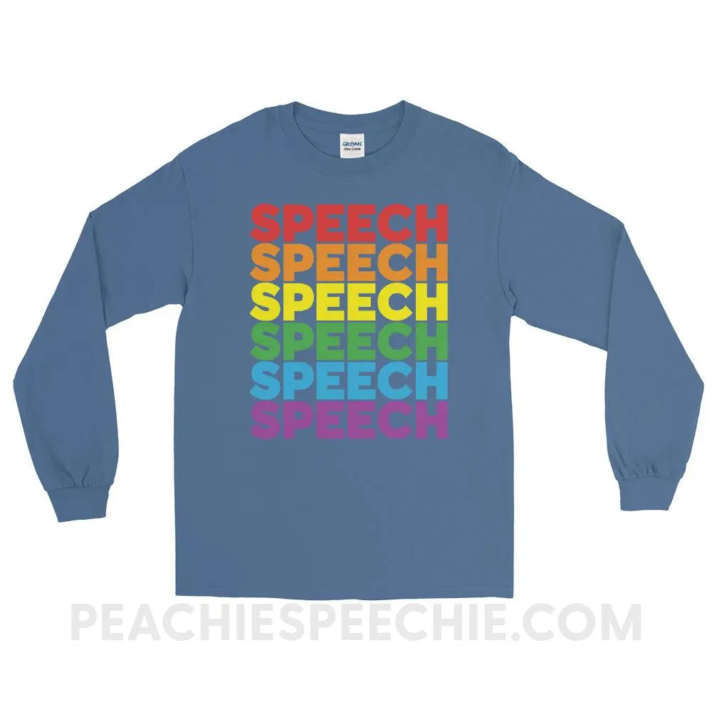 Rainbow Speech Long Sleeve Tee - Indigo Blue / S - T-Shirts & Tops peachiespeechie.com