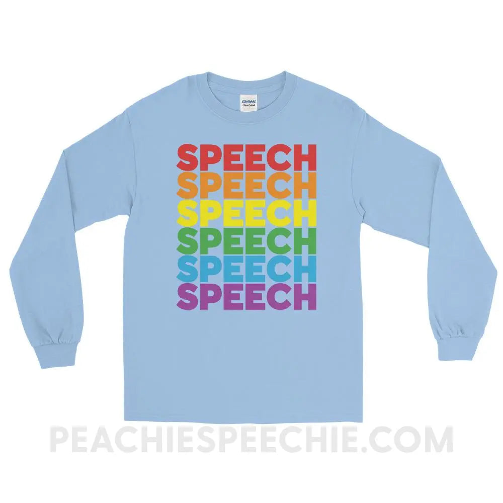 Rainbow Speech Long Sleeve Tee - Light Blue / S - T-Shirts & Tops peachiespeechie.com