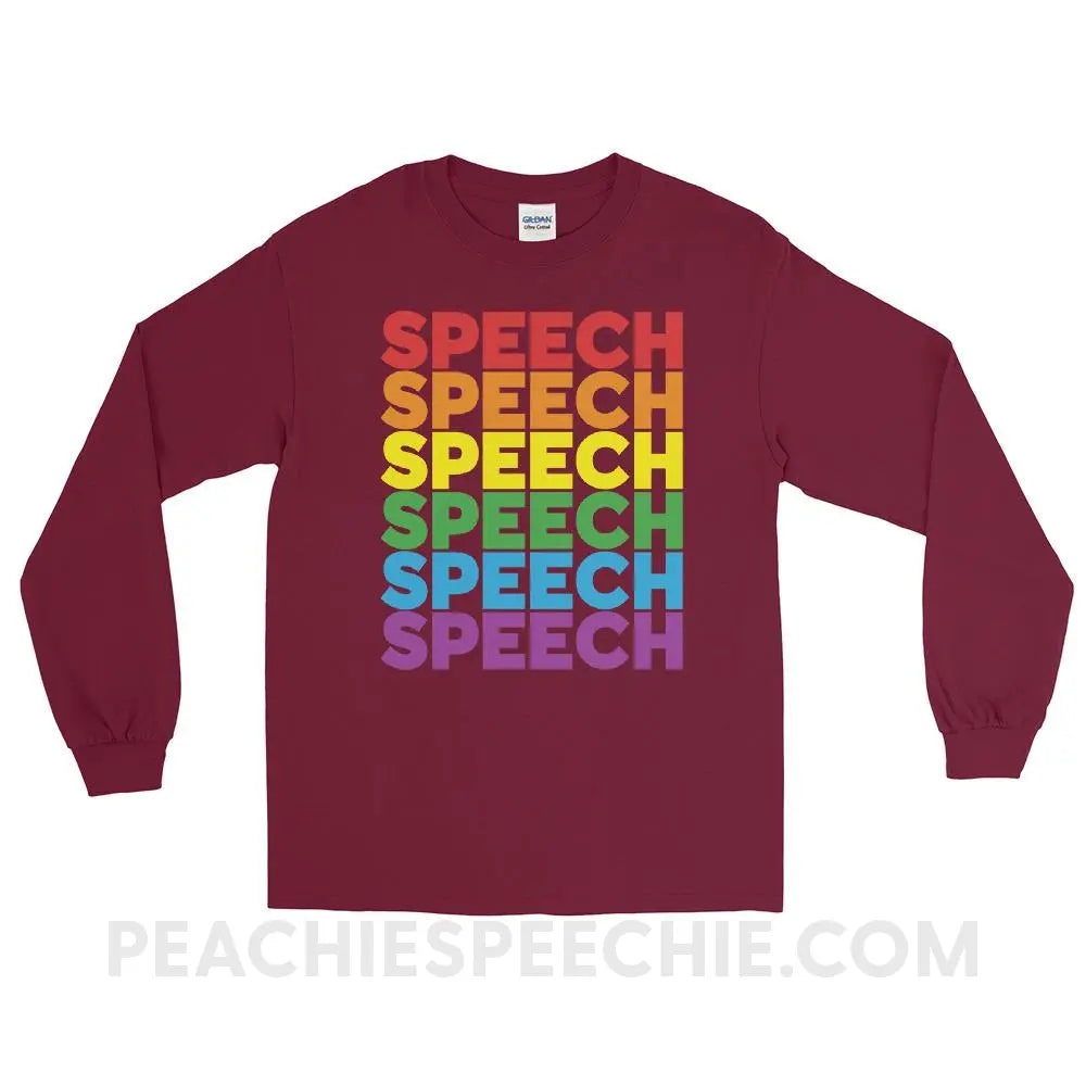 Rainbow Speech Long Sleeve Tee - Maroon / S - T-Shirts & Tops peachiespeechie.com