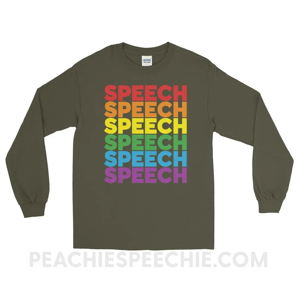 Rainbow Speech Long Sleeve Tee - Military Green / S - T-Shirts & Tops peachiespeechie.com