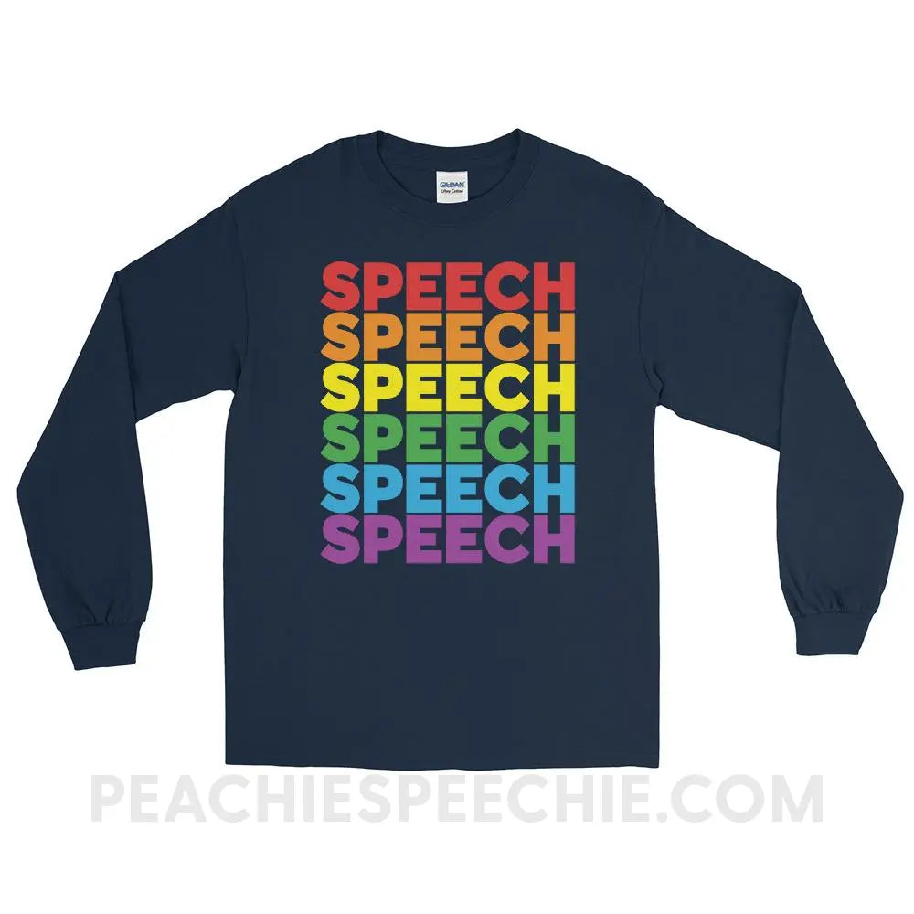 Rainbow Speech Long Sleeve Tee - Navy / S - T-Shirts & Tops peachiespeechie.com