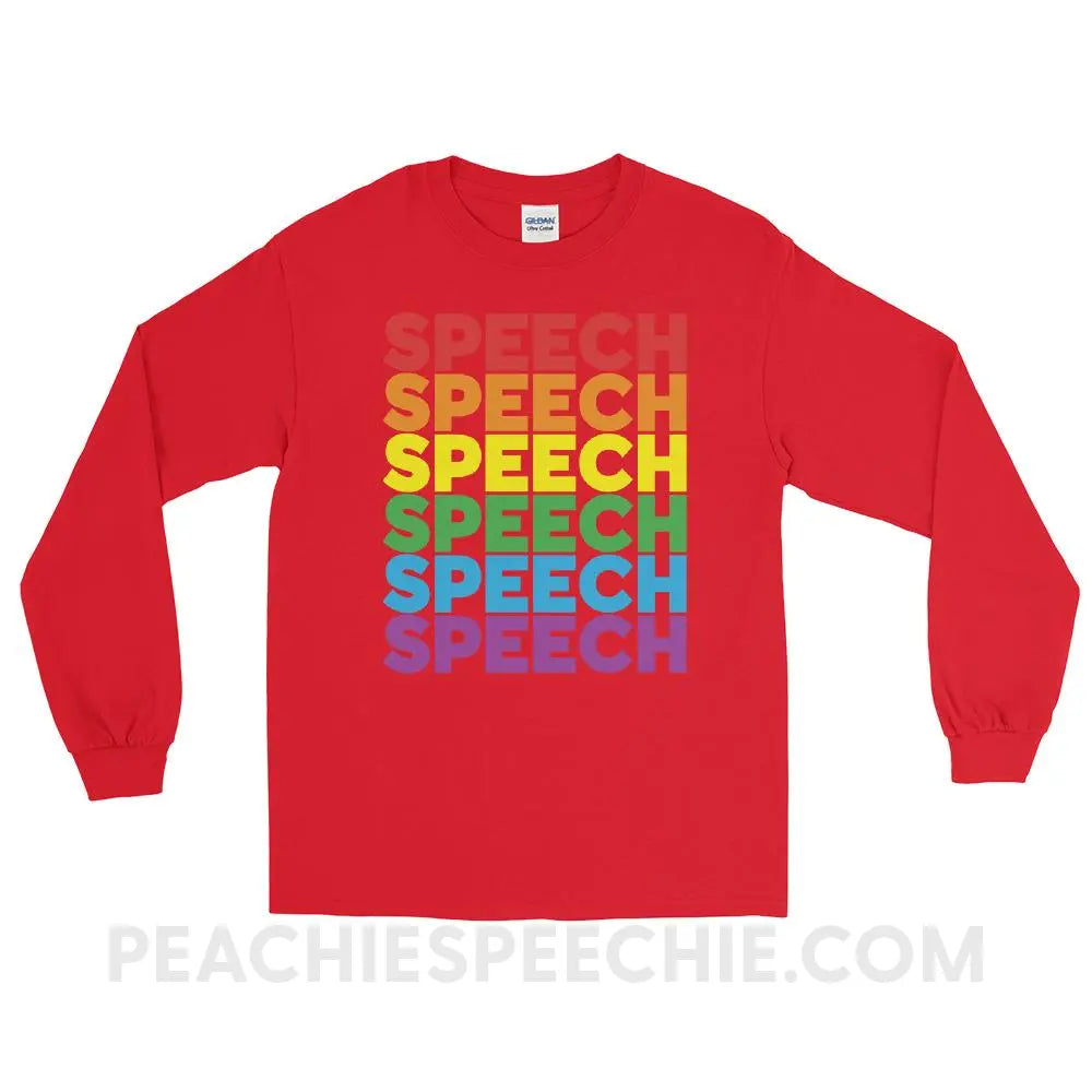 Rainbow Speech Long Sleeve Tee - Red / S - T-Shirts & Tops peachiespeechie.com