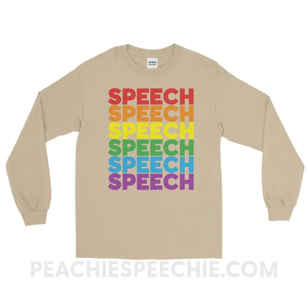 Rainbow Speech Long Sleeve Tee - Sand / S - T-Shirts & Tops peachiespeechie.com