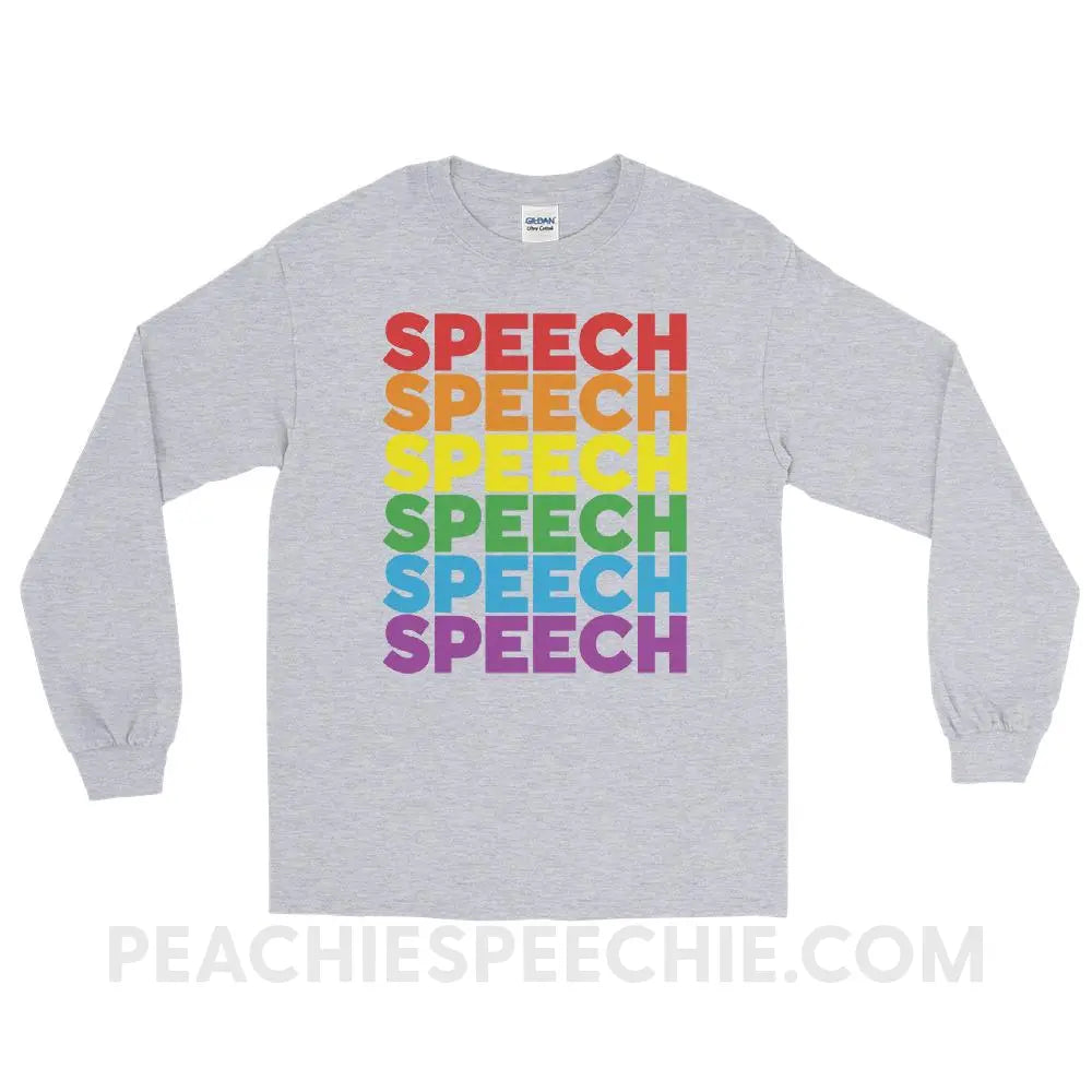 Rainbow Speech Long Sleeve Tee - Sport Grey / S - T-Shirts & Tops peachiespeechie.com