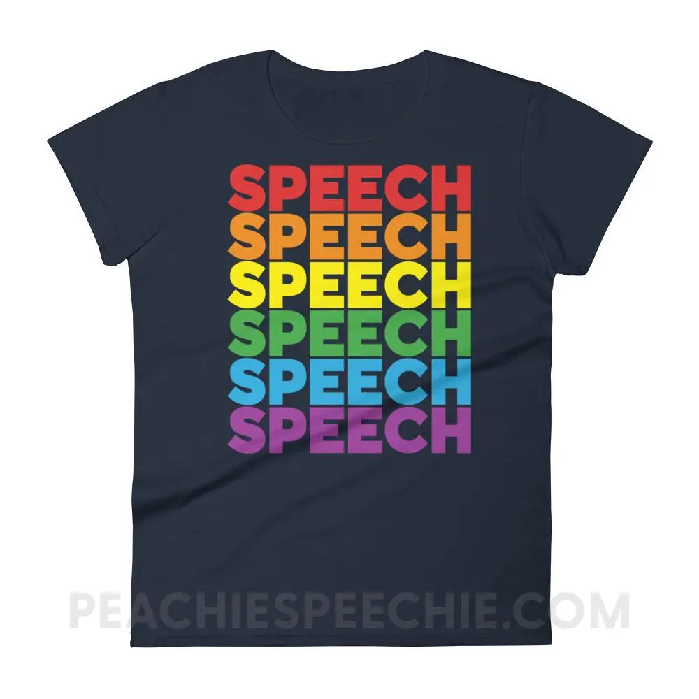 Rainbow Speech Women’s Trendy Tee - Navy / S - T-Shirts & Tops peachiespeechie.com