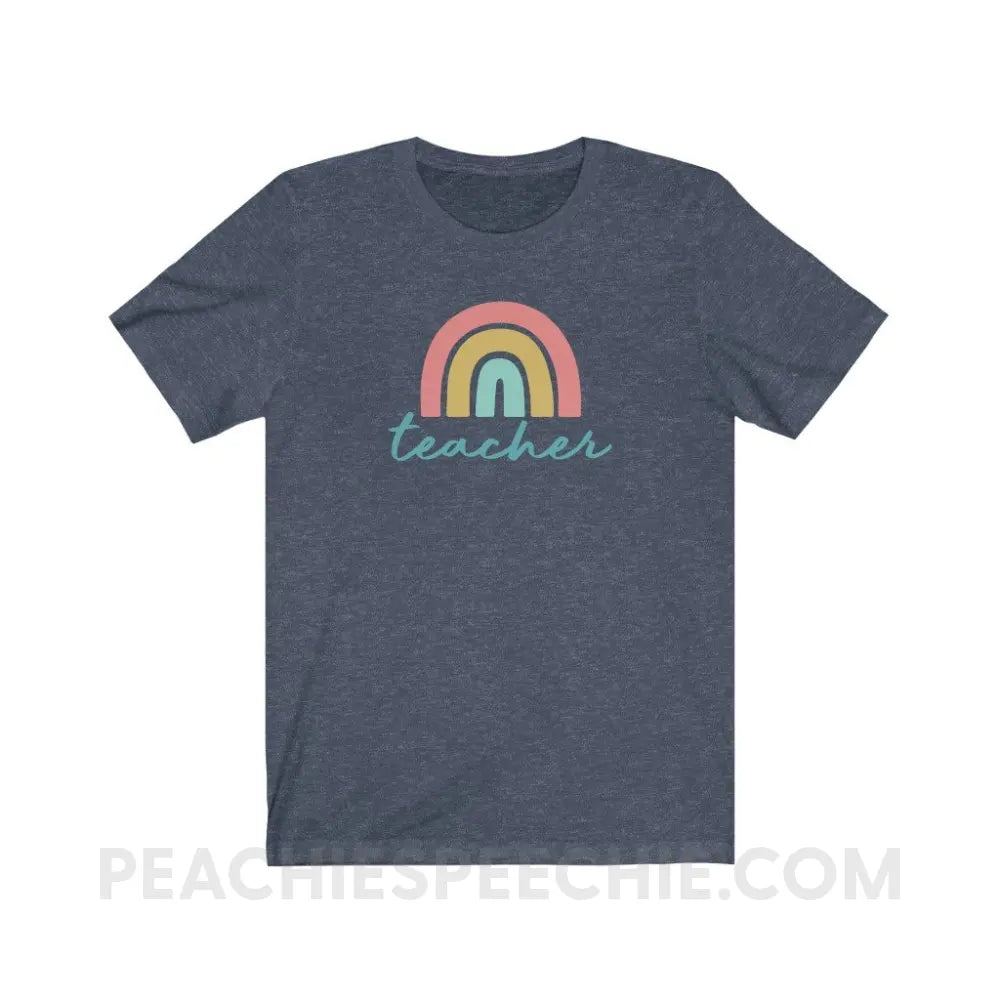 Rainbow Teacher Premium Soft Tee - Heather Navy / S - T-Shirt peachiespeechie.com