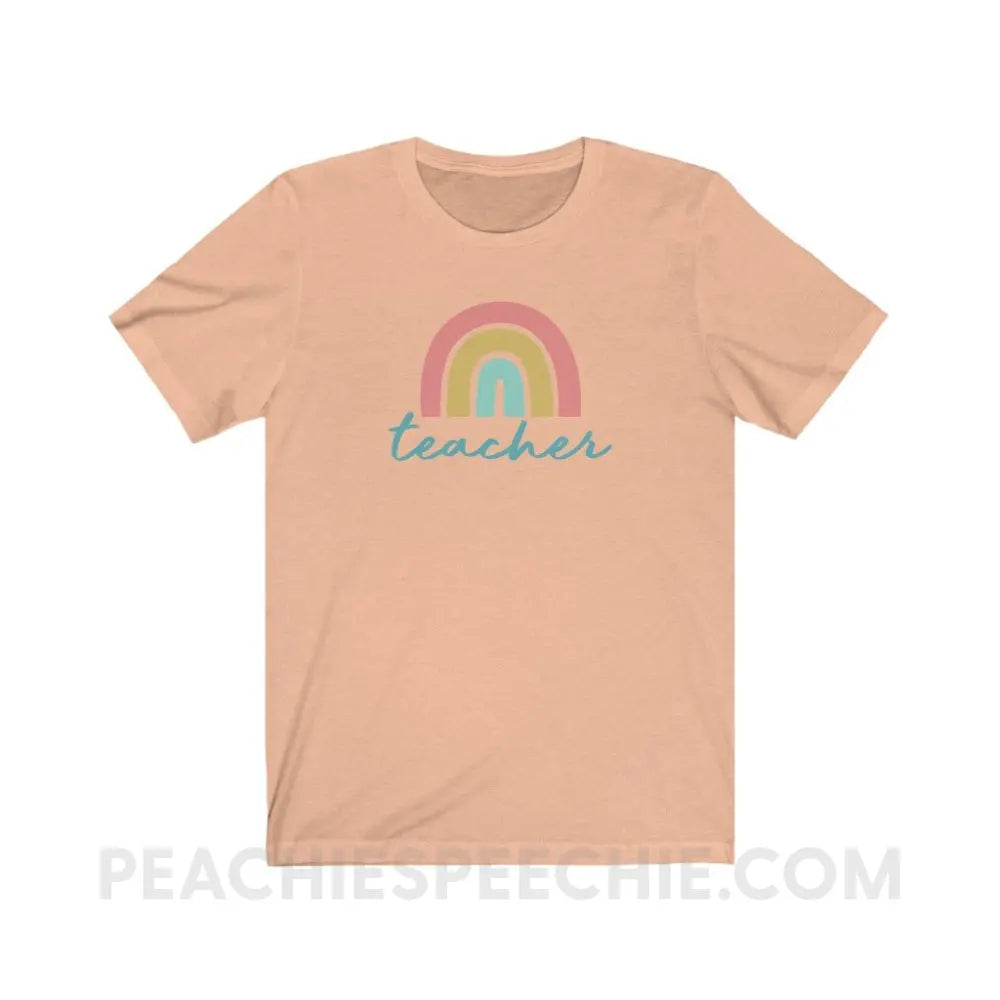 Rainbow Teacher Premium Soft Tee - Heather Peach / S - T-Shirt peachiespeechie.com