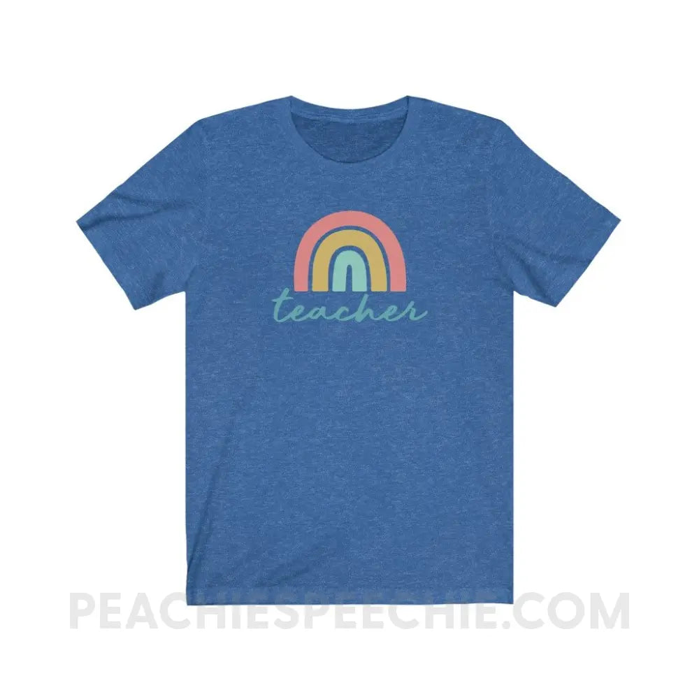 Rainbow Teacher Premium Soft Tee - Heather True Royal / S - T-Shirt peachiespeechie.com
