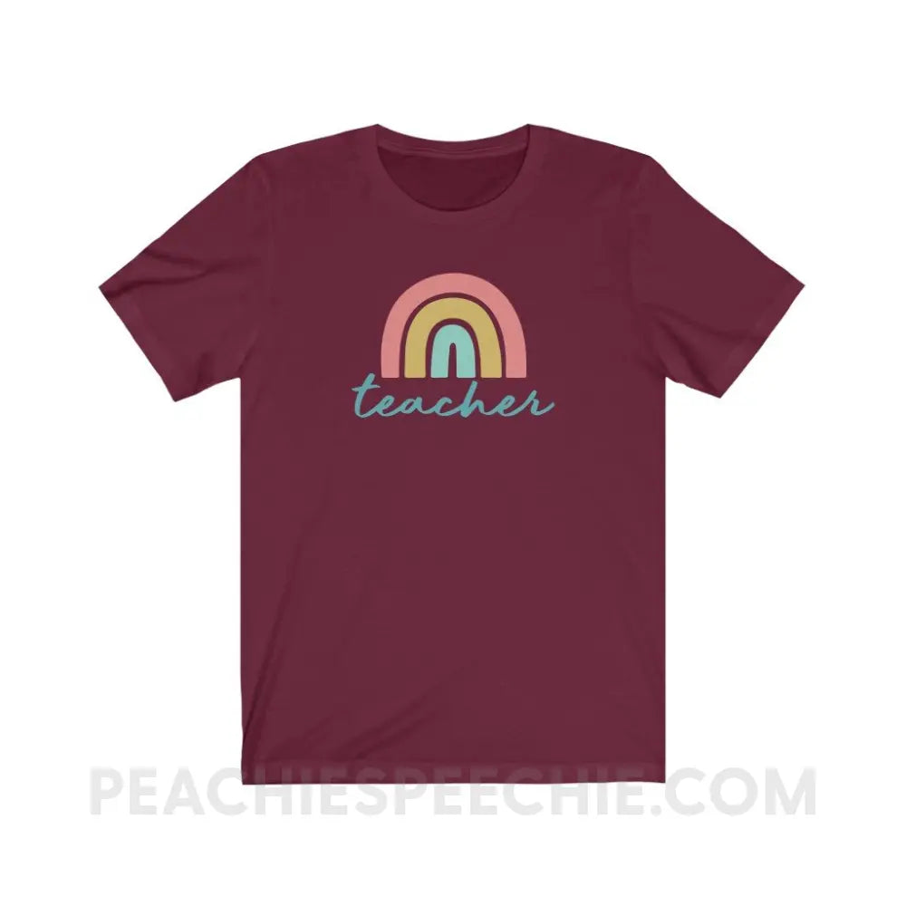 Rainbow Teacher Premium Soft Tee - Maroon / S - T-Shirt peachiespeechie.com