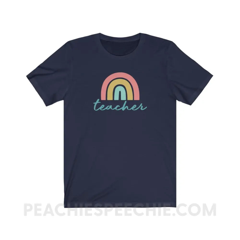 Rainbow Teacher Premium Soft Tee - Navy / S - T-Shirt peachiespeechie.com