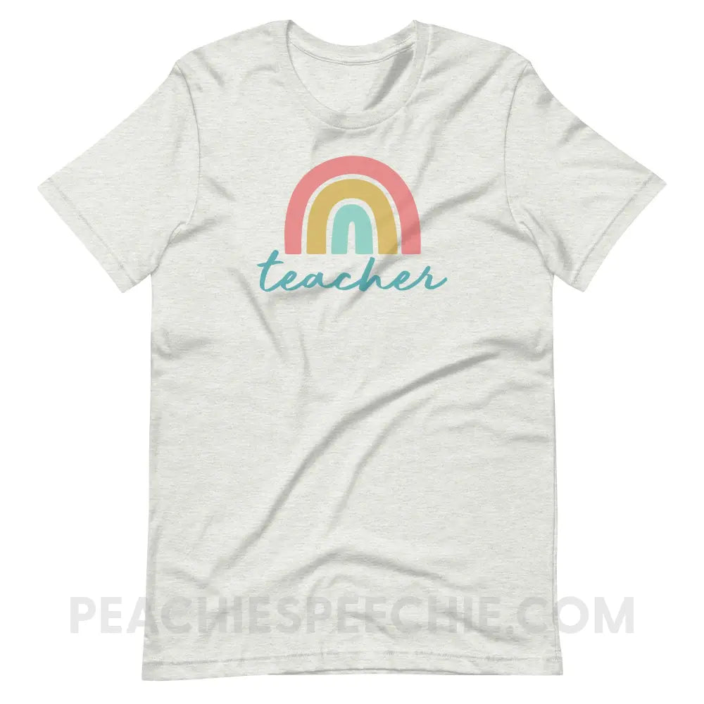 Rainbow Teacher Premium Soft Tee - Ash / S - T-Shirt peachiespeechie.com