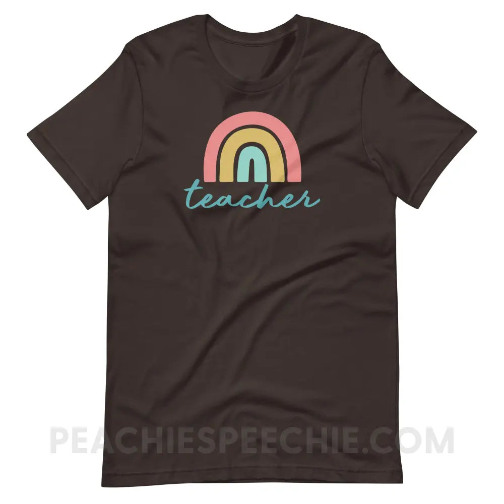 Rainbow Teacher Premium Soft Tee - Brown / S - T-Shirt peachiespeechie.com