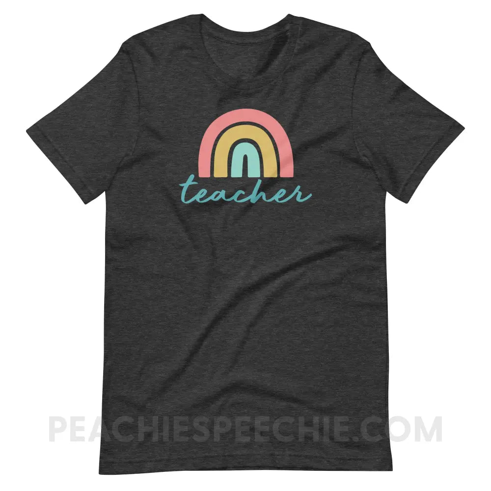 Rainbow Teacher Premium Soft Tee - Dark Grey Heather / S - T-Shirt peachiespeechie.com