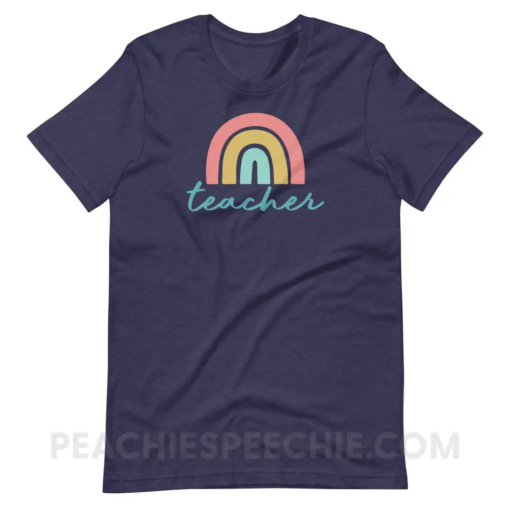 Rainbow Teacher Premium Soft Tee - Heather Midnight Navy / S - T-Shirt peachiespeechie.com