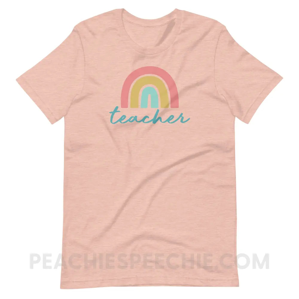 Rainbow Teacher Premium Soft Tee - Heather Prism Peach / S - T-Shirt peachiespeechie.com