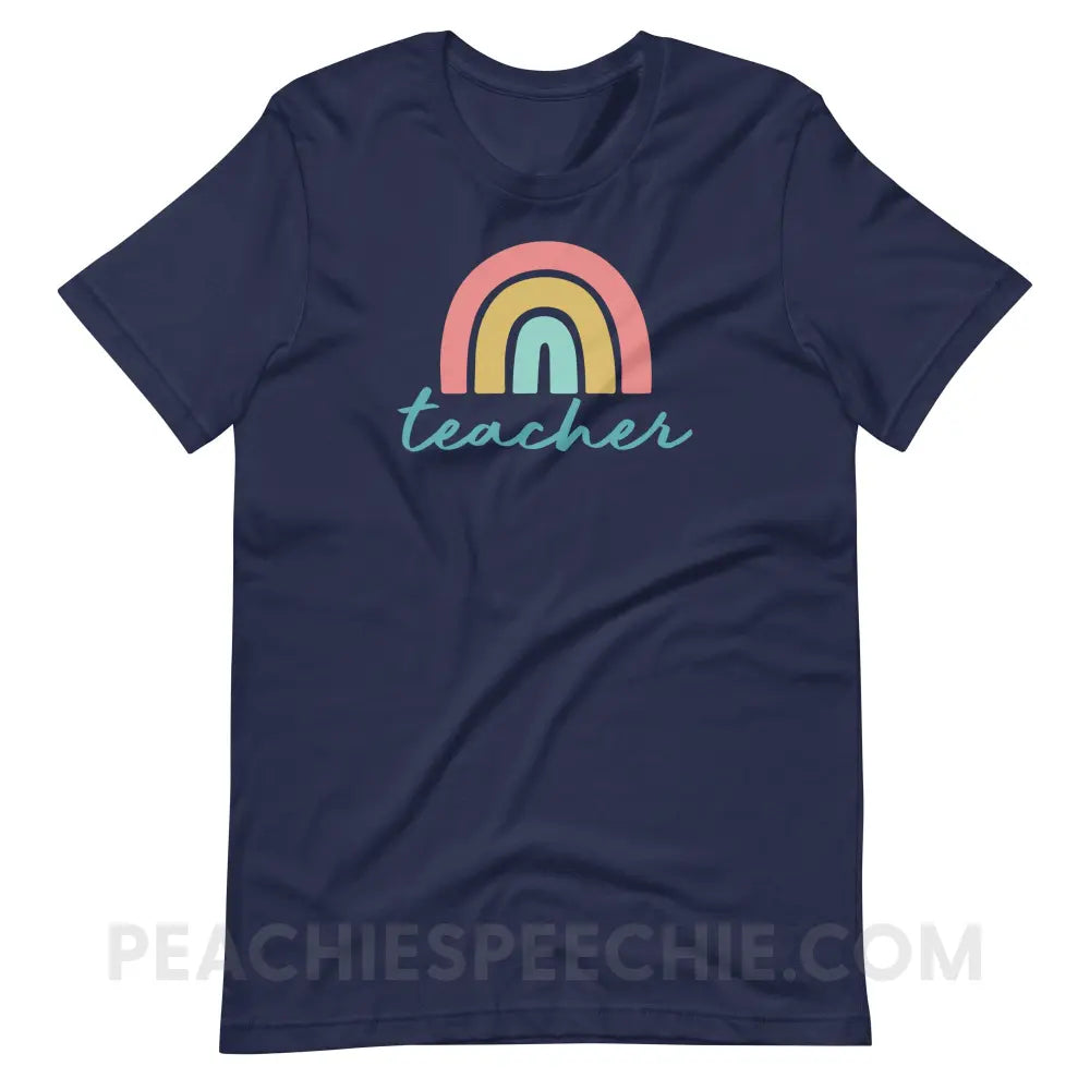 Rainbow Teacher Premium Soft Tee - Navy / S - T-Shirt peachiespeechie.com