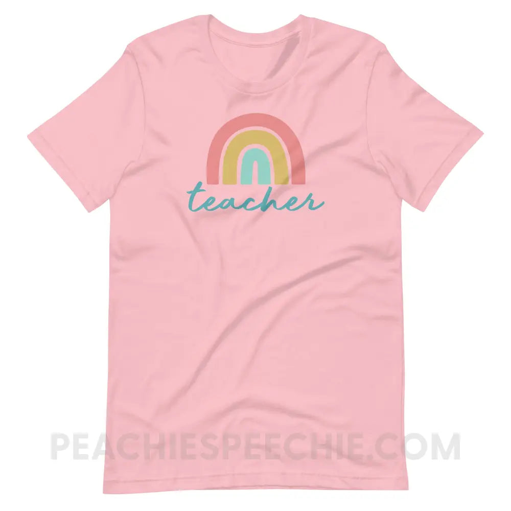 Rainbow Teacher Premium Soft Tee - Pink / M - T-Shirt peachiespeechie.com