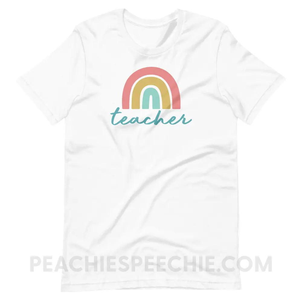 Rainbow Teacher Premium Soft Tee - White / S - T-Shirt peachiespeechie.com