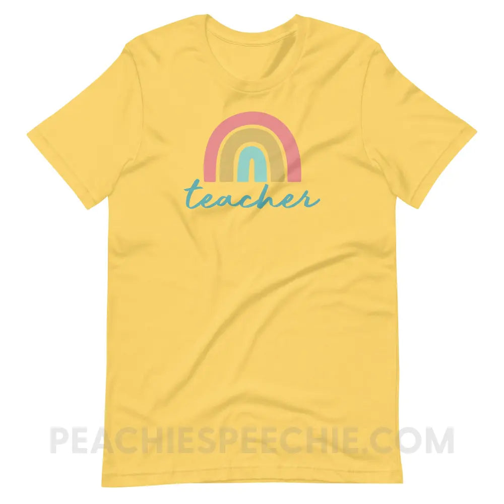 Rainbow Teacher Premium Soft Tee - Yellow / S - T-Shirt peachiespeechie.com