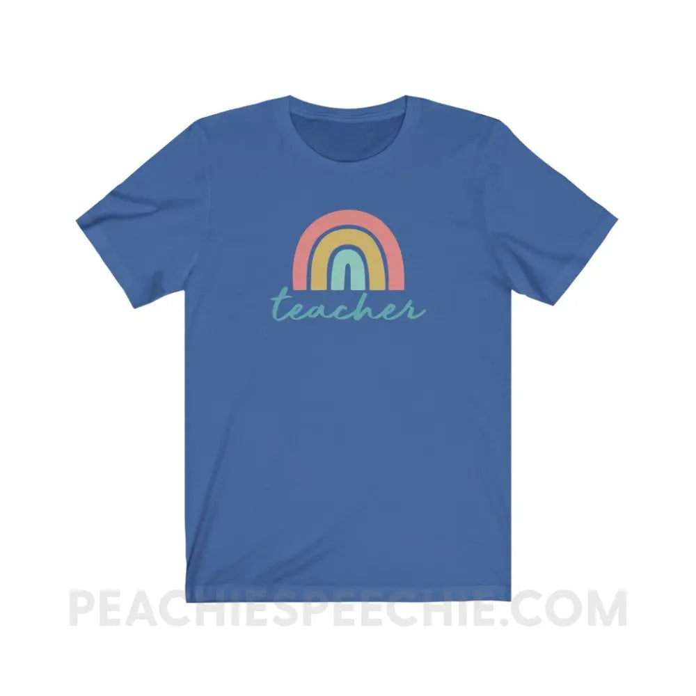 Rainbow Teacher Premium Soft Tee - True Royal / S - T-Shirt peachiespeechie.com