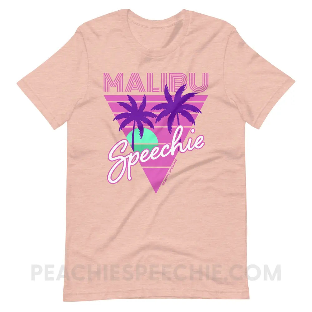 Retro Malibu Speechie Premium Soft Tee - Heather Prism Peach / S - peachiespeechie.com